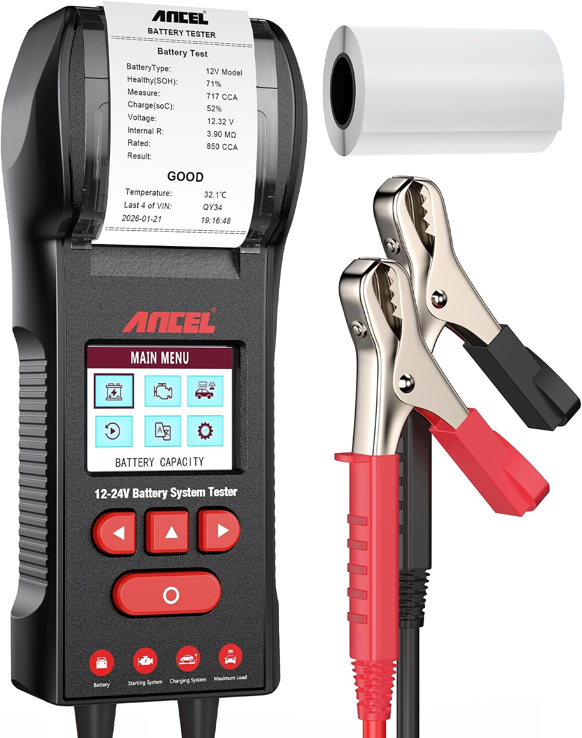ANCEL BST600 - Probador de batería de coche con impresora - 12V\/24...