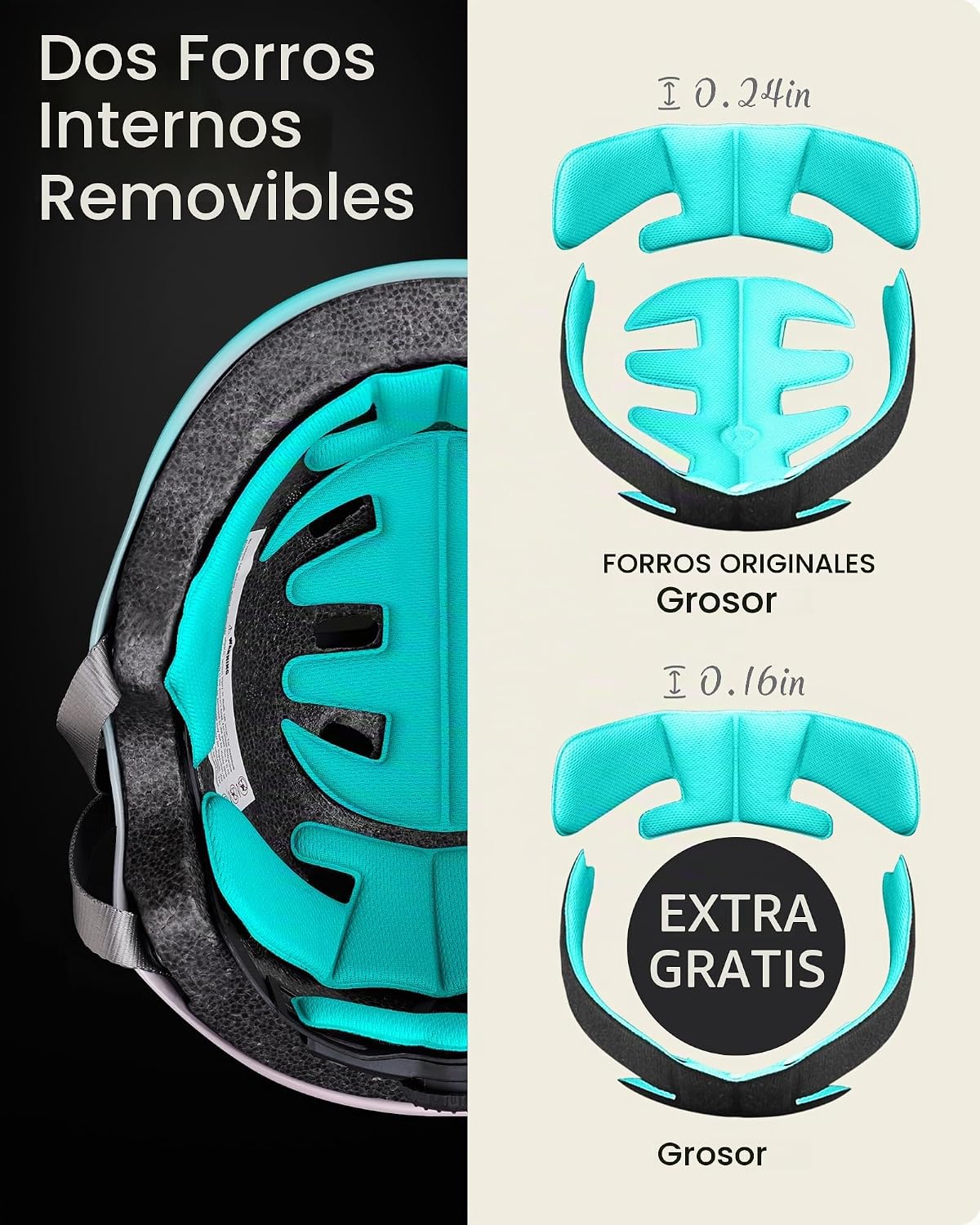 OutdoorMaster - Casco de patineta y ciclismo, dos forros extraíbles...