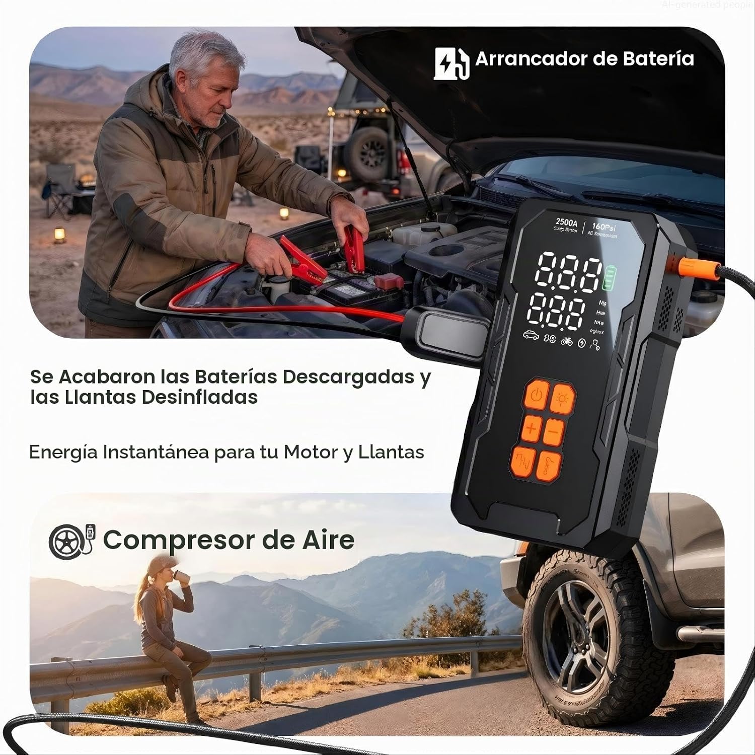 Arrancador con compresor de aire de 160 PSI, batería de coche de 12...