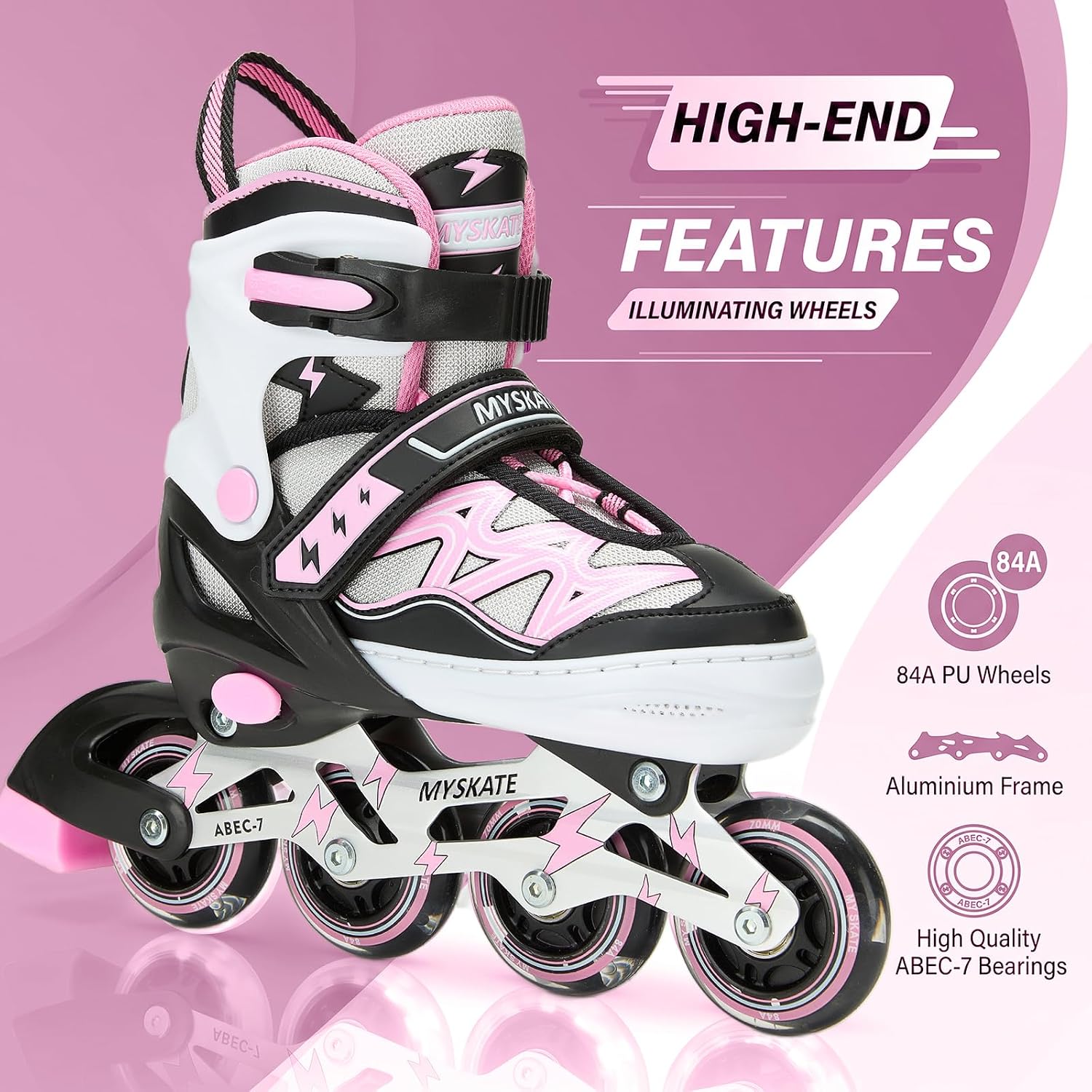 Lightning Adjustable 4 Sizes Inline Skates with Full Light up Wheel...
