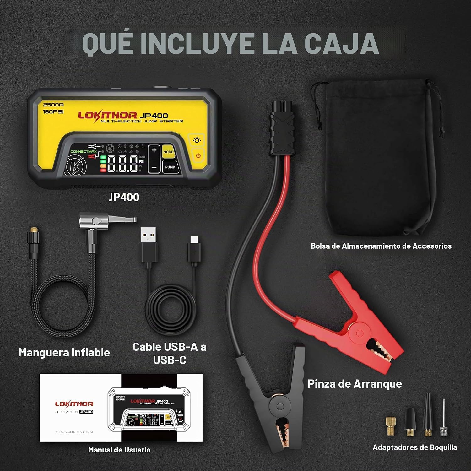 LOKITHOR JP400 Arrancador de salto con compresor de aire, paquete p...