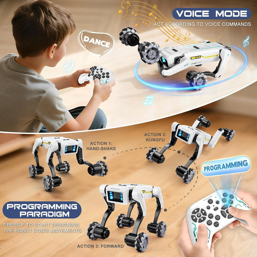 Perro robot inteligente con ruedas, más de 30 acciones biónicas, vo...