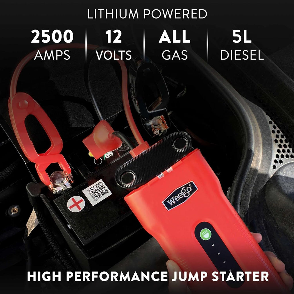 Weego 70: Arrancador de batería de litio de 2500A de 12V para autom...
