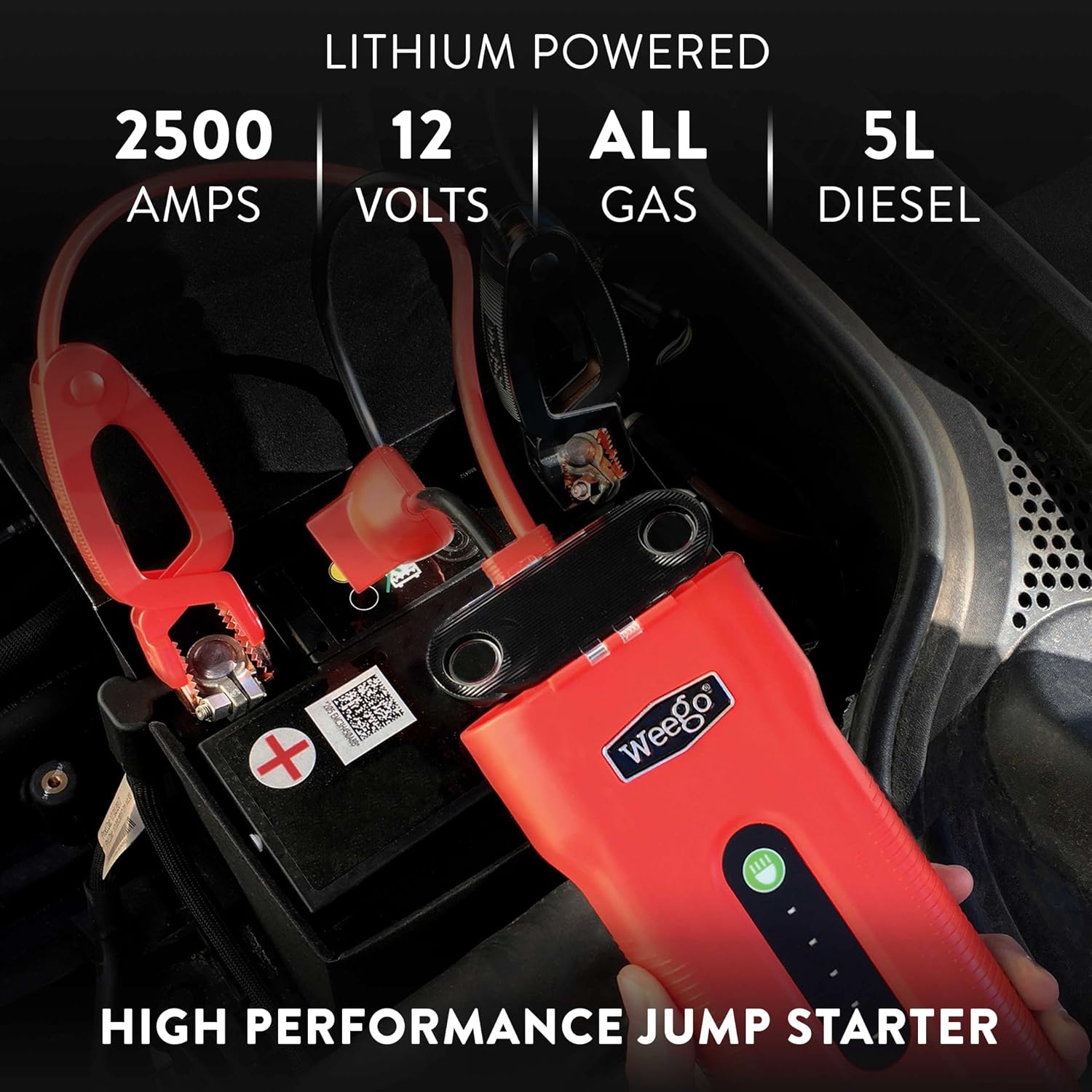 Weego 70: Arrancador de batería de litio de 2500A de 12V para autom...