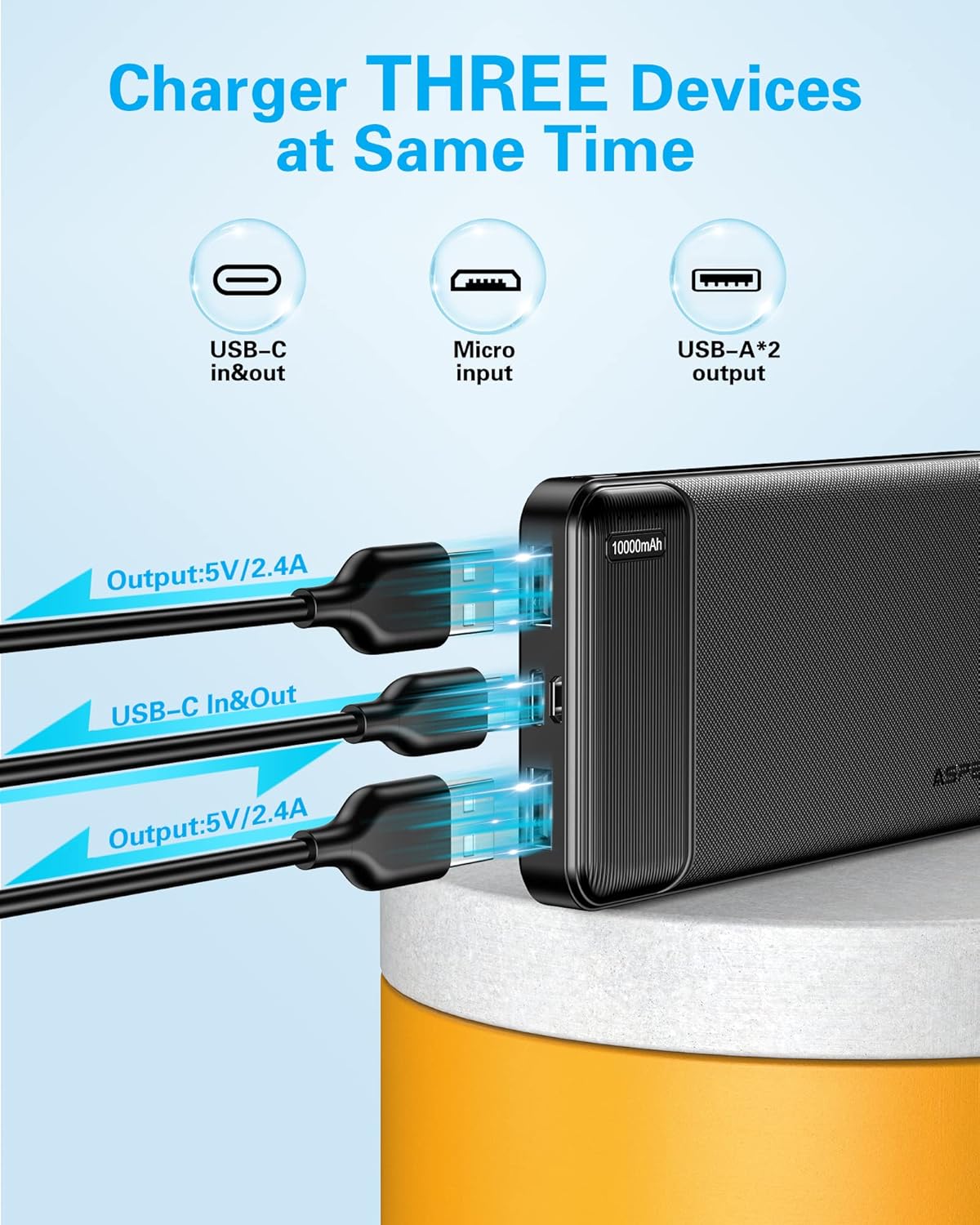 AsperX Paquete de 2 cargadores portátiles de salida USB C de 10000...