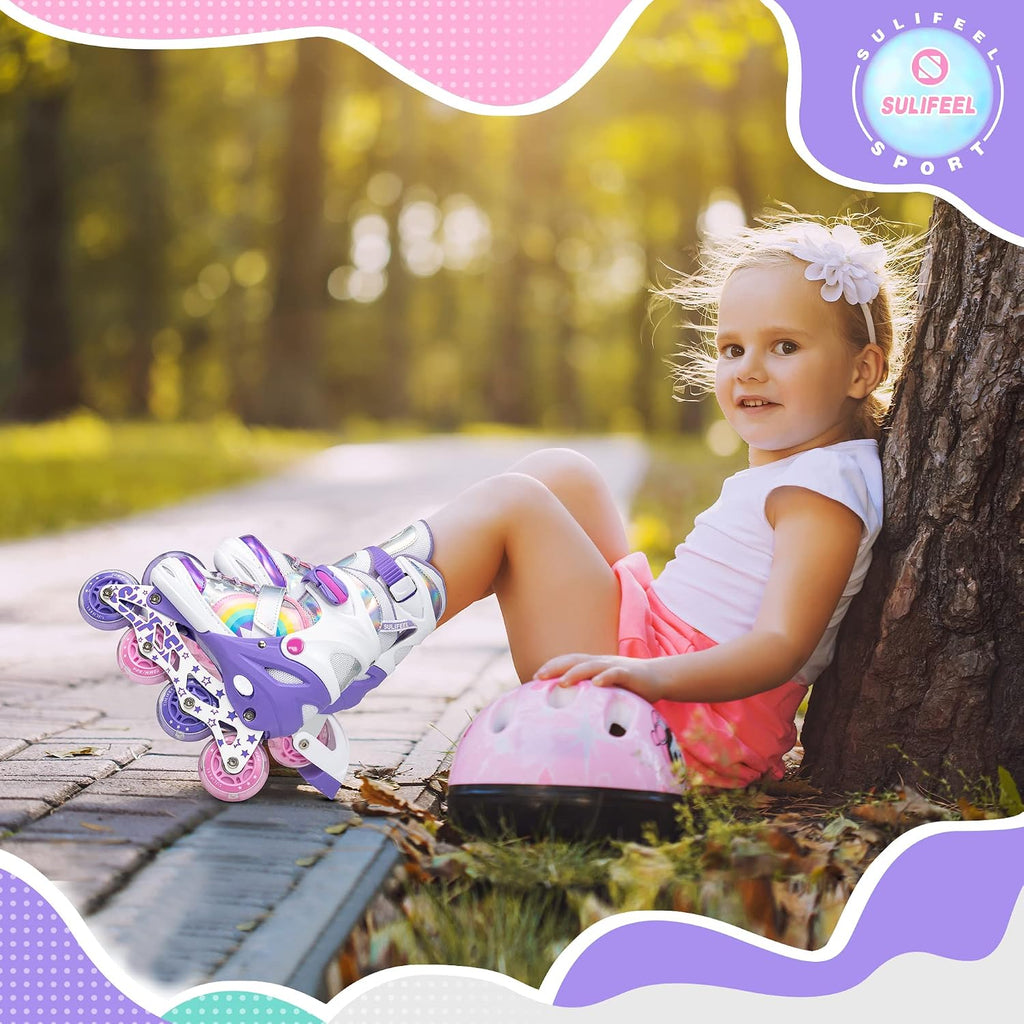 SULIFEEL Patines en línea de unicornio arcoíris para niñas y niños,...
