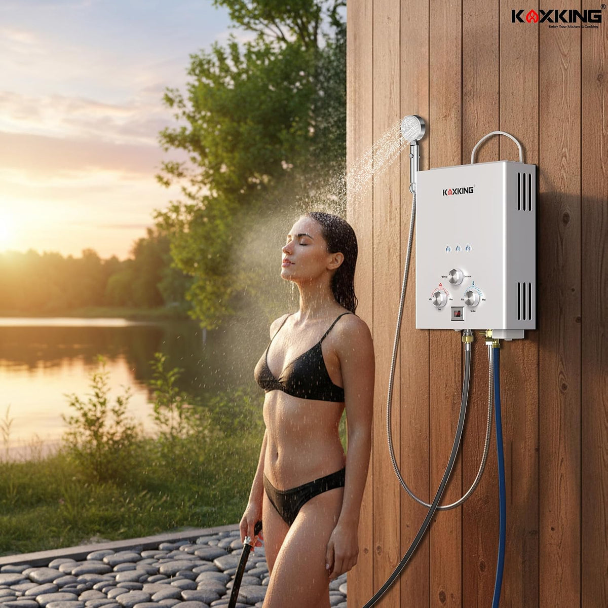 KOXKING Calentador de agua sin tanque de propano 6L, 1.58 GPM portá...
