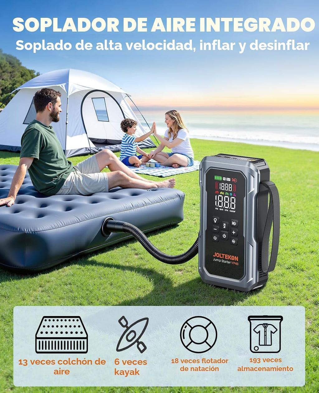 JOLTEKON Arrancador de batería de coche 9 en 1 de 6000A 160PSI con...