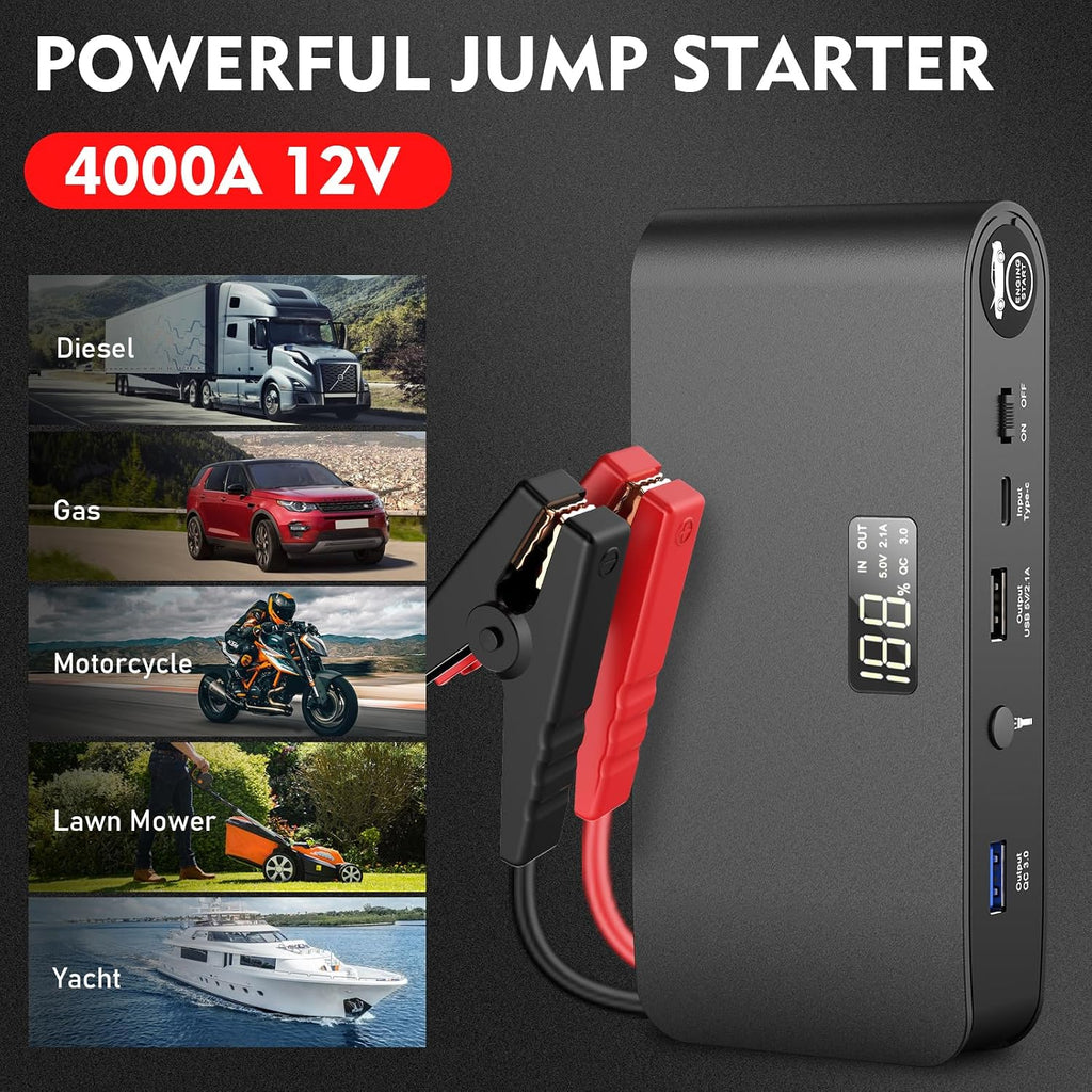 BooKoo Arrancador de Batería de Coche 4000A, Cables de Puente de Ba...