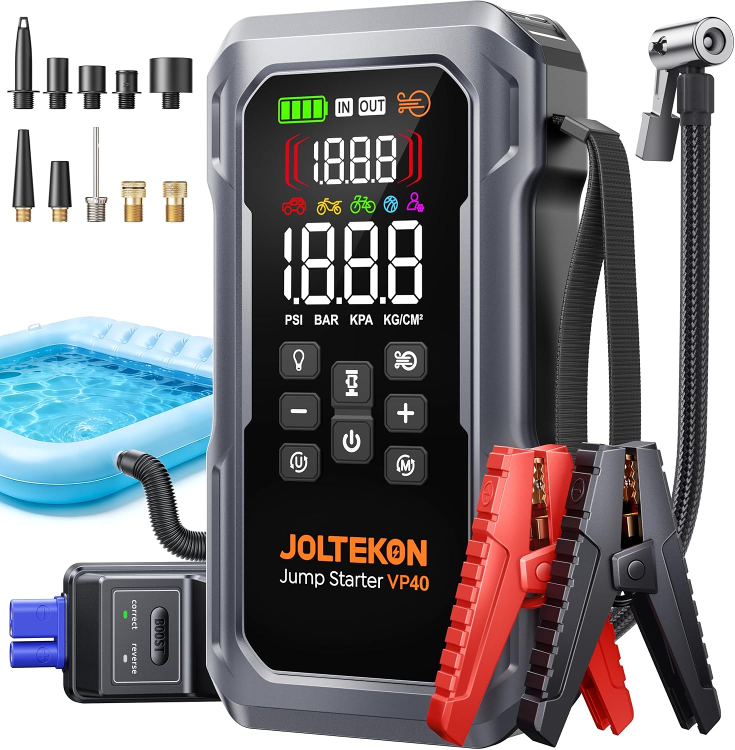 JOLTEKON Arrancador de batería de coche 9 en 1 de 6000A 160PSI con...