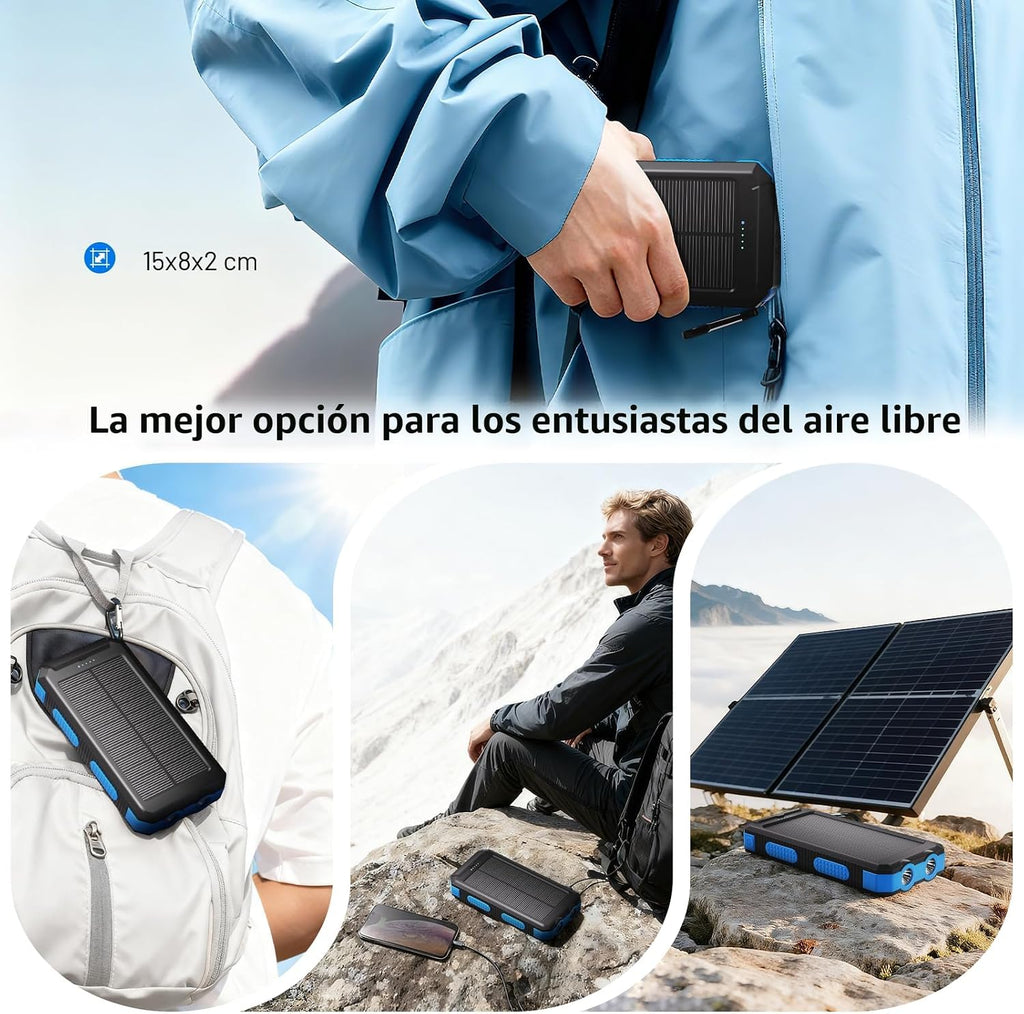 Durecopow Cargador solar de 20,000 mAh, cargador portátil, 4 cables...