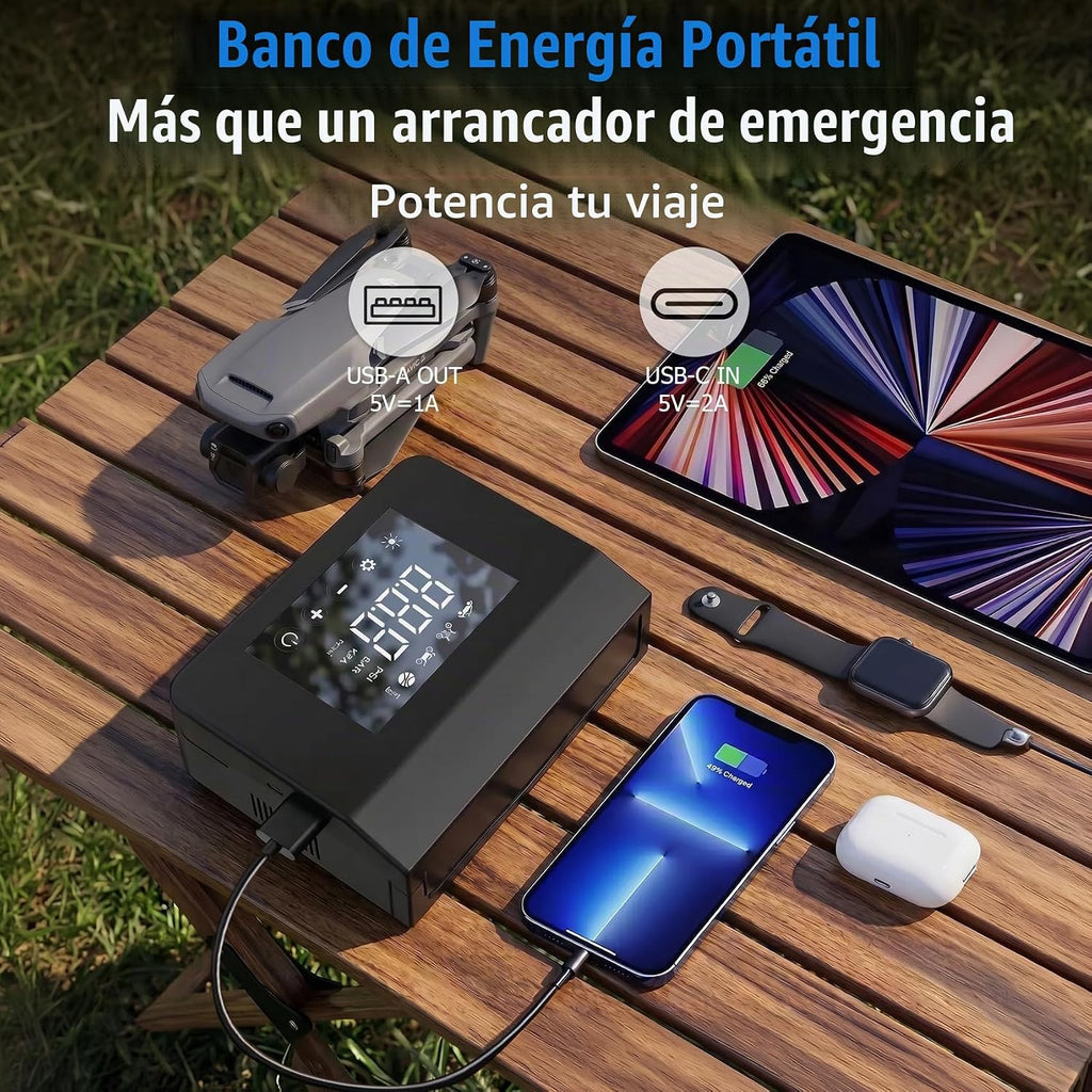 Arrancador de batería de automóvil con compresor de aire, inflador...