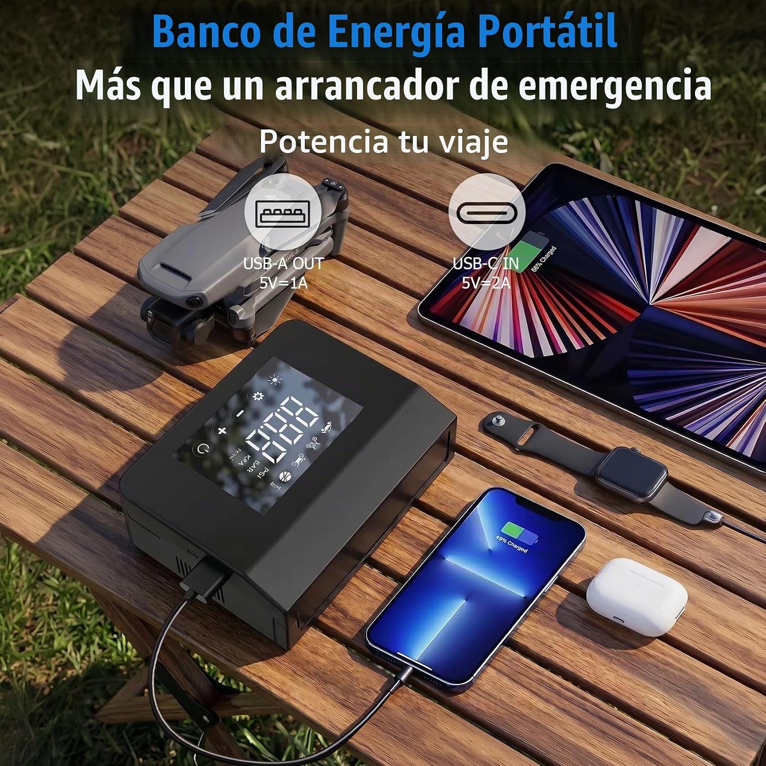 Arrancador de batería de automóvil con compresor de aire, inflador...