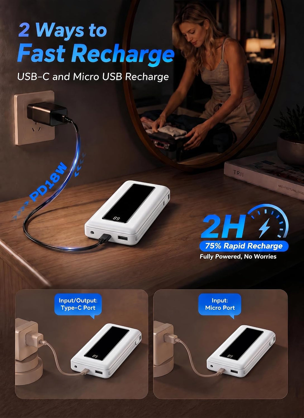JKELAR Cargador portátil esencial de 50000 mAh para viajes, camping...