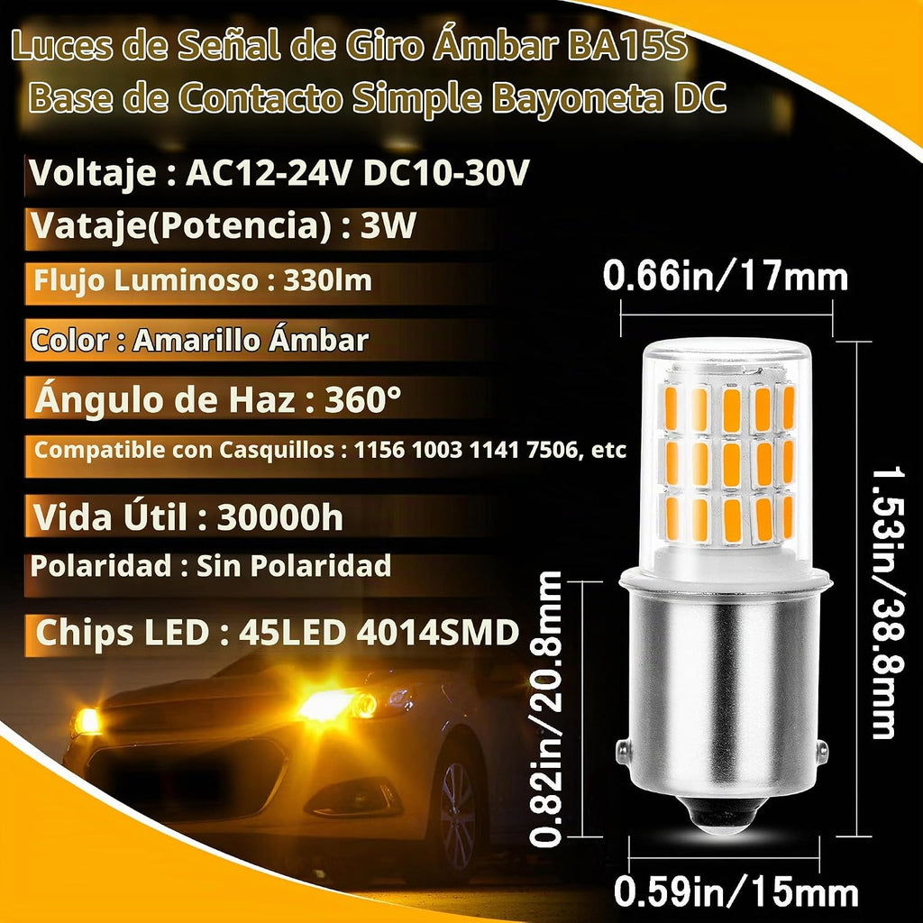 Bombillas LED de 12 voltios 1156 BA15S color ámbar\/amarillo 1003 1...