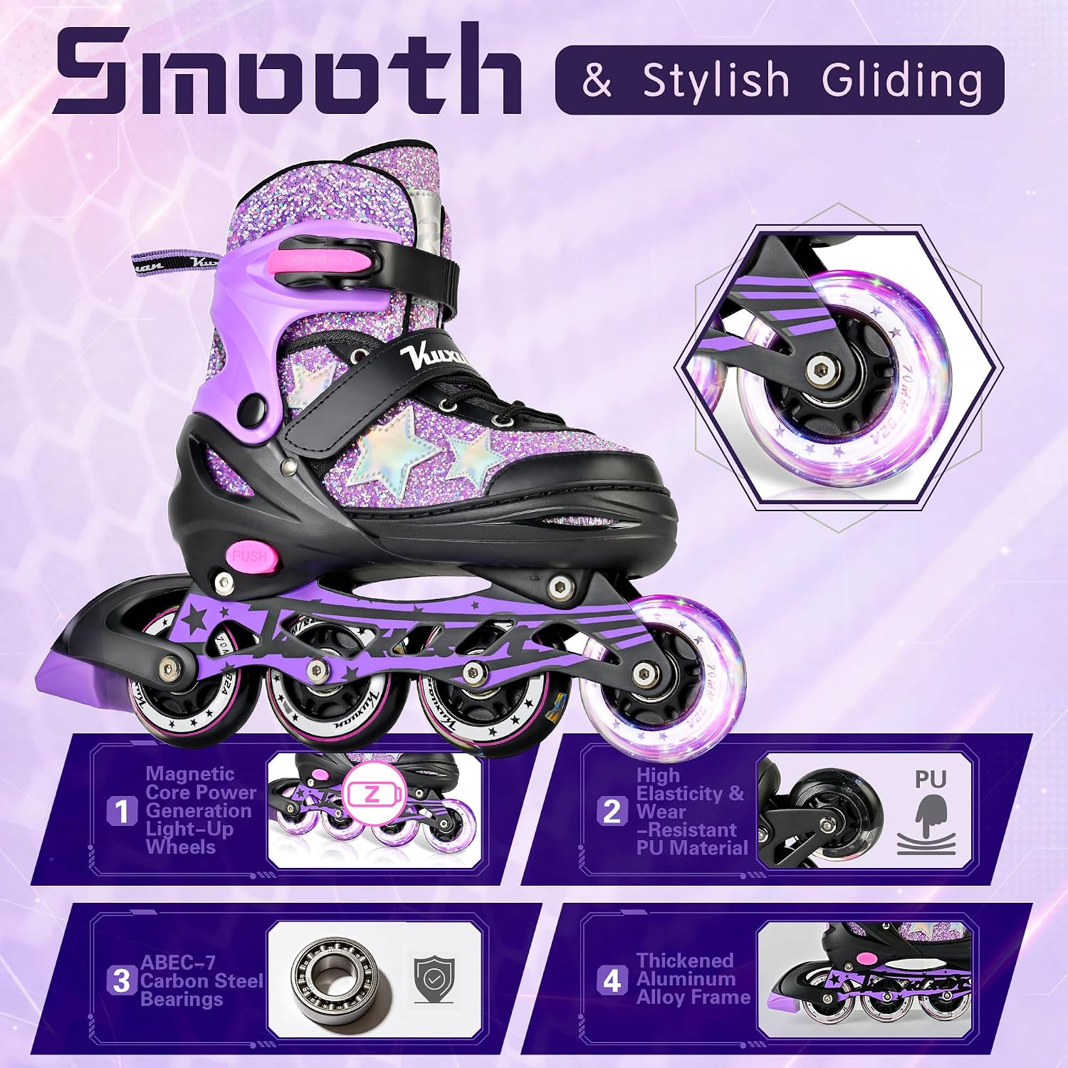 Kuxuan Adjustable Inline Skates for Girls and Women | Full Light Up...