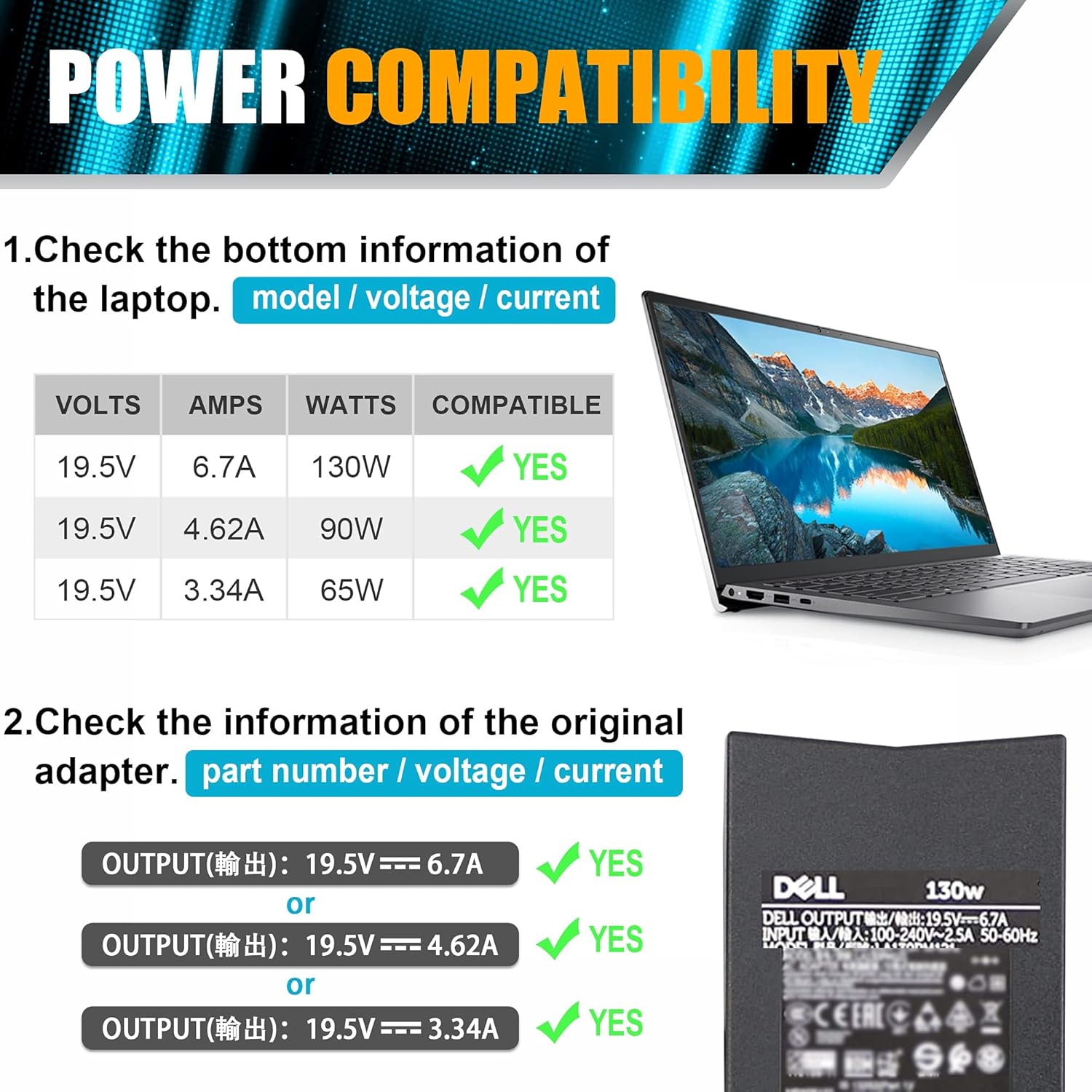 BULL-TECH Reemplazo para Dell 130W 0.291 in Punta AC Adaptador Carg...