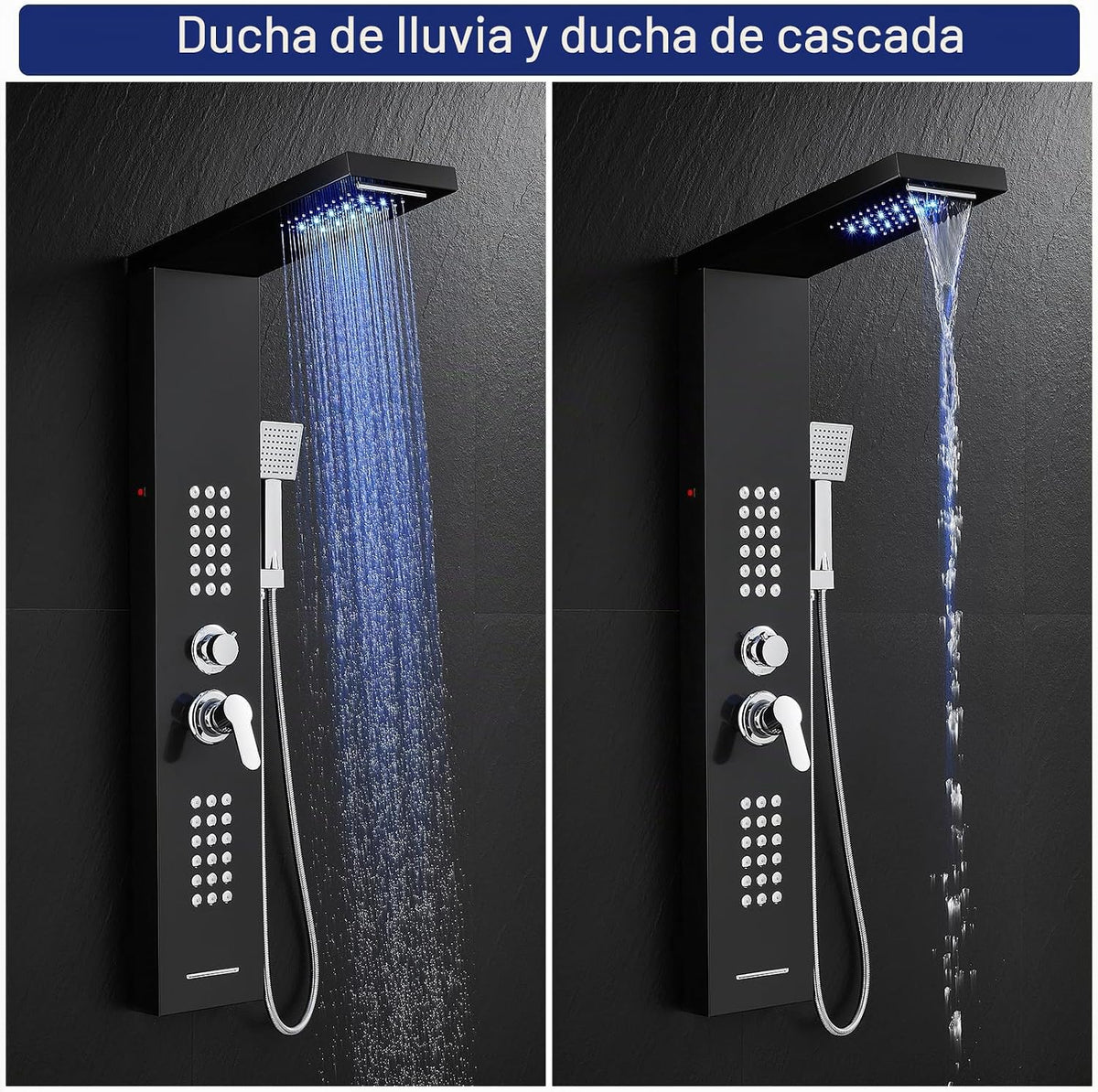 ROVATE 5 en 1 LED Rainfall - Panel de ducha con sistema de torre de...
