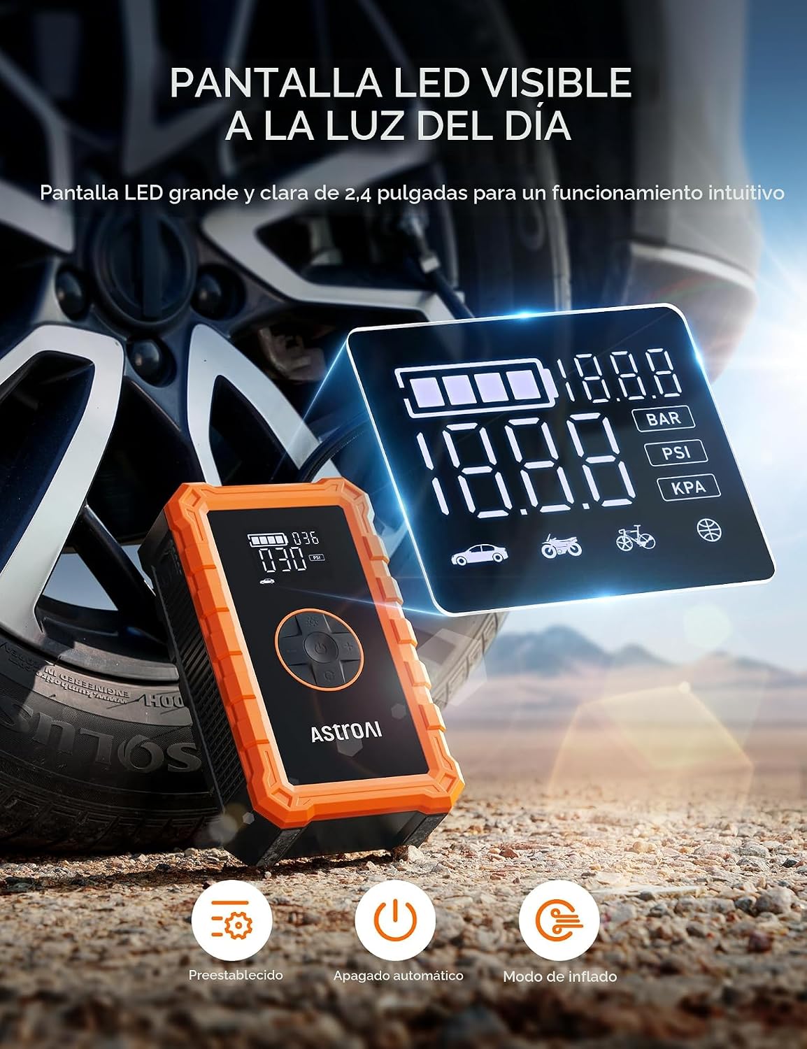 AstroAI - Arrancador portátil S8 con compresor de aire, pico de 150...