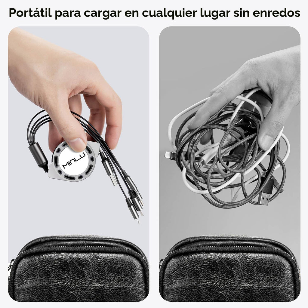 MINLU Cable de carga múltiple 4A, paquete de 2 cables de carga rápi...