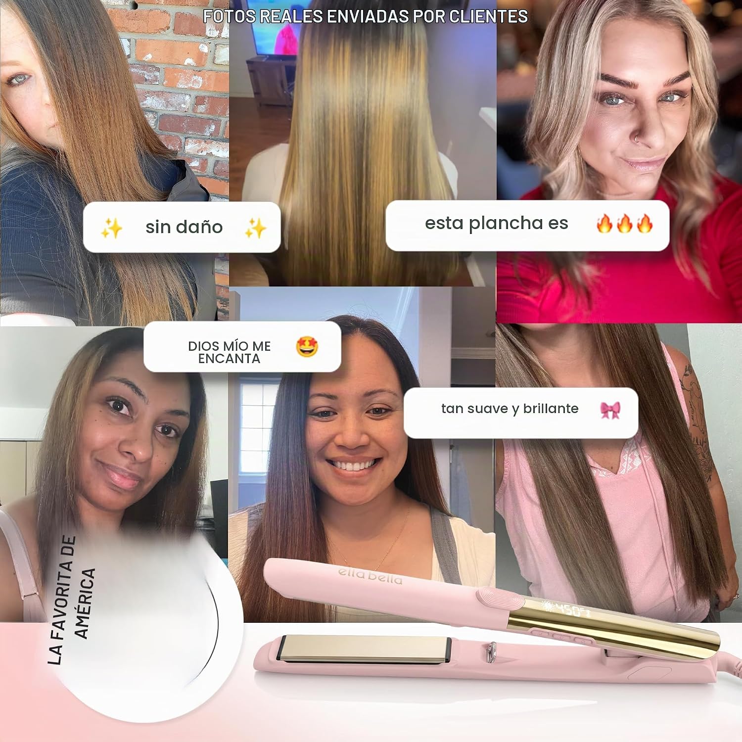 ELLA BELLA® Plancha de titanio para el cabello (con infrarrojos) \u...