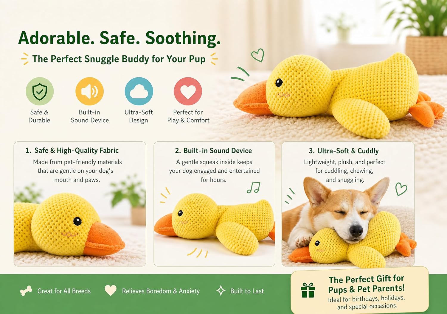 Paw-FECT Piece - Juguete calmante de felpa para perro, con sonido d...