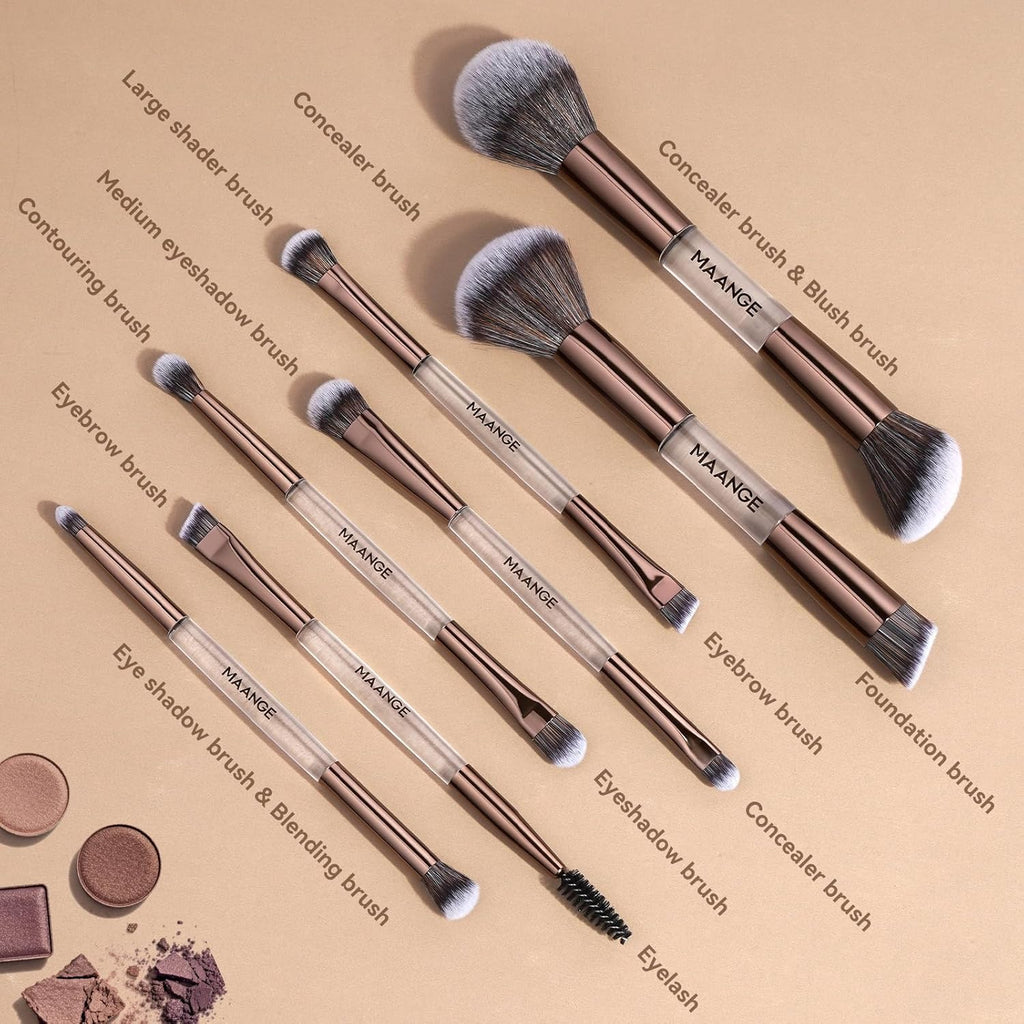 MAANGE Juego de 7 pinceles para maquillaje con bolsa, brochas de ma...