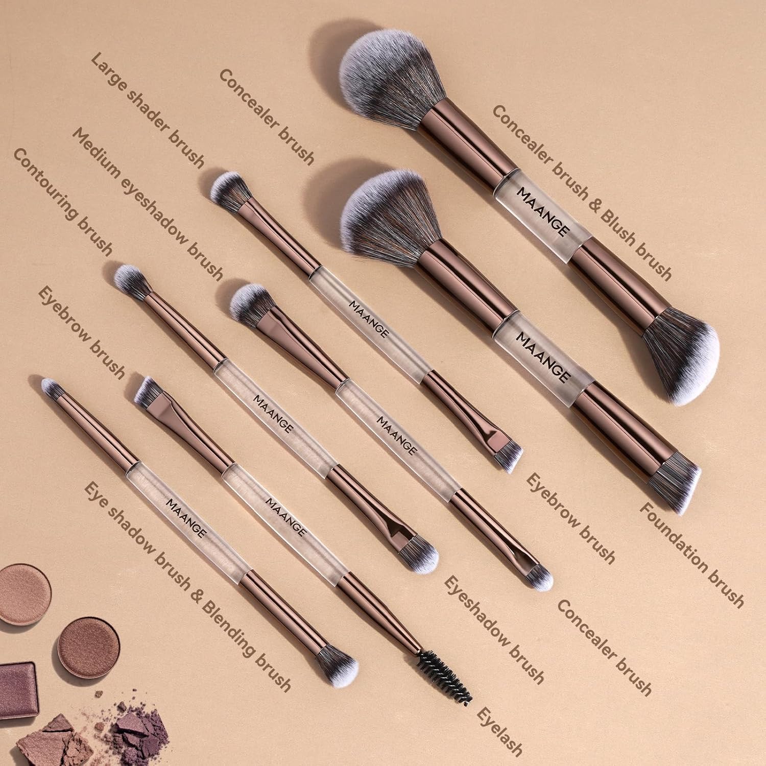 MAANGE Juego de 7 pinceles para maquillaje con bolsa, brochas de ma...