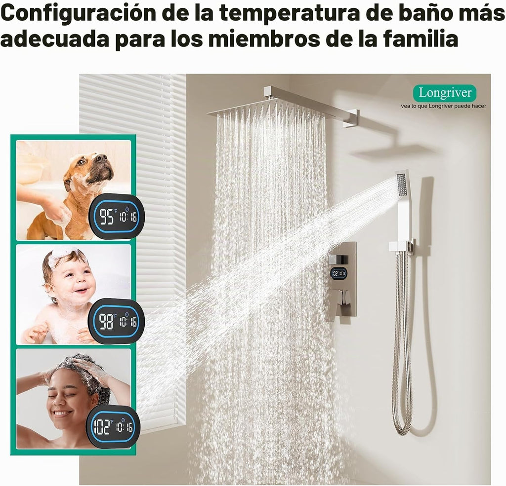 Juego de grifo de ducha con pantalla de temperatura de hidropoder,...