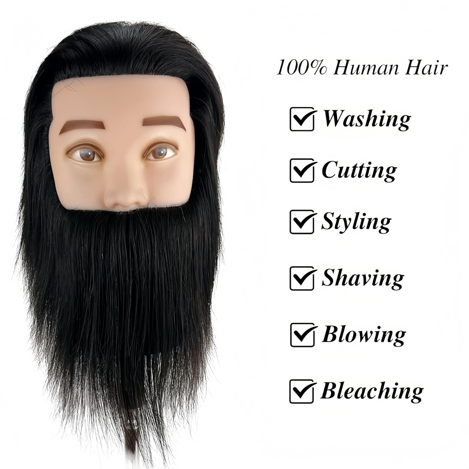 Yiifiulyn Cabeza de maniquí de cabello humano con barba, cabeza de...