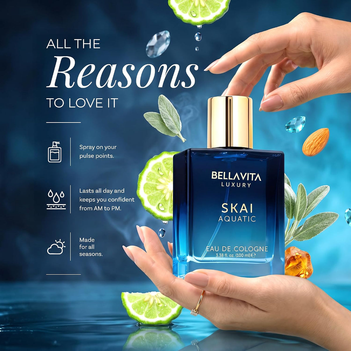 Bellavita Luxury SKAI Aquatic Eau de Parfum Unisex, 3.4 fl oz (100...