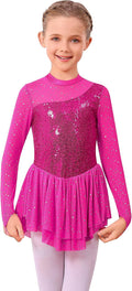 ODASDO Vestido de Patinaje Artístico para Niñas, Malla de Manga Lar...