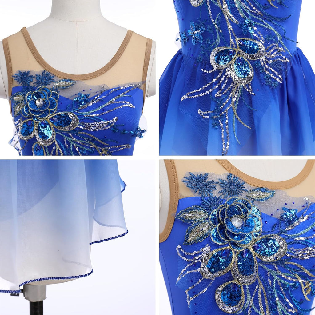 ODASDO Vestido de patinaje artístico de hielo para mujer, leotardo...