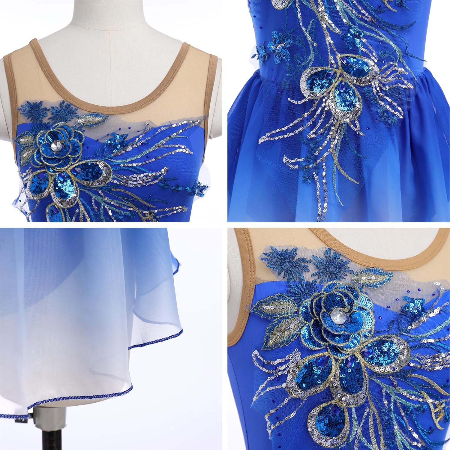 ODASDO Vestido de patinaje artístico de hielo para mujer, leotardo...