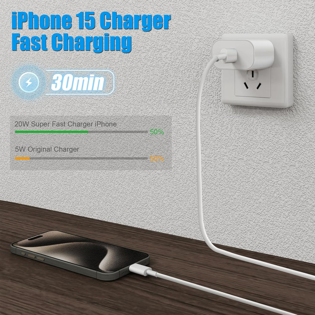 Cargador para iPhone 16 15, cargador rápido, 20 W, USB C, bloque de...