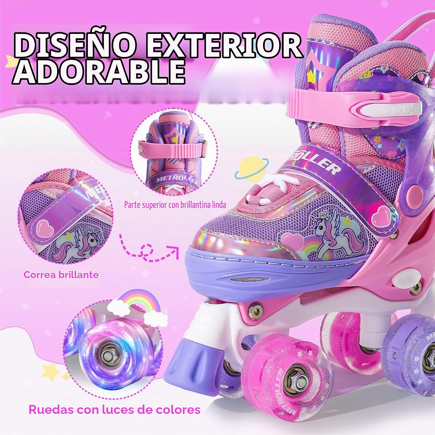 METROLLER Patines de ruedas brillantes para niñas de 4 a 12 años |...