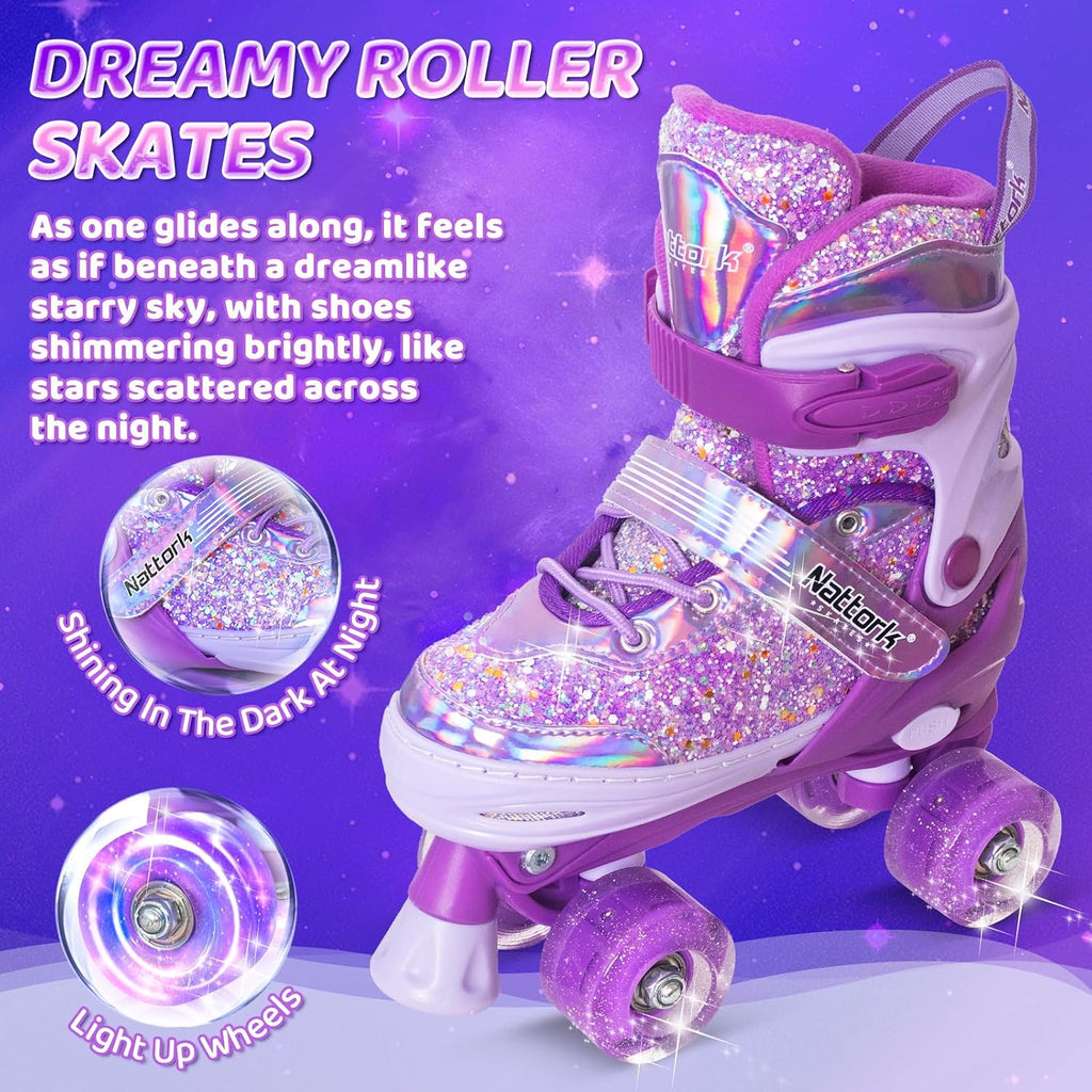 Nattork Patines de ruedas para niñas y niños, 4 tamaños ajustables...