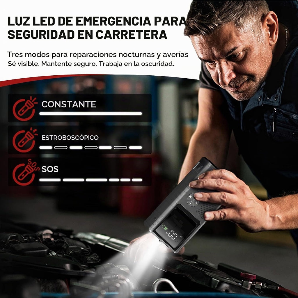 Arrancador de salto con compresor de aire, amplificador de batería...