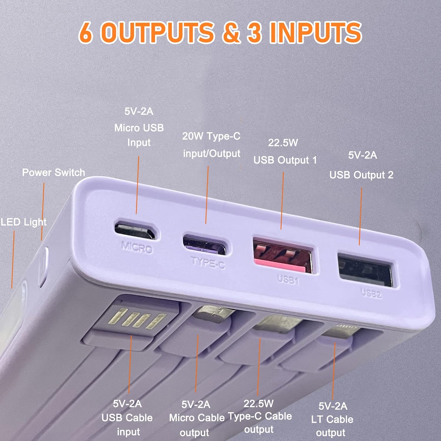 Mandarooker - Cargador portátil con cables integrados, banco de ene...