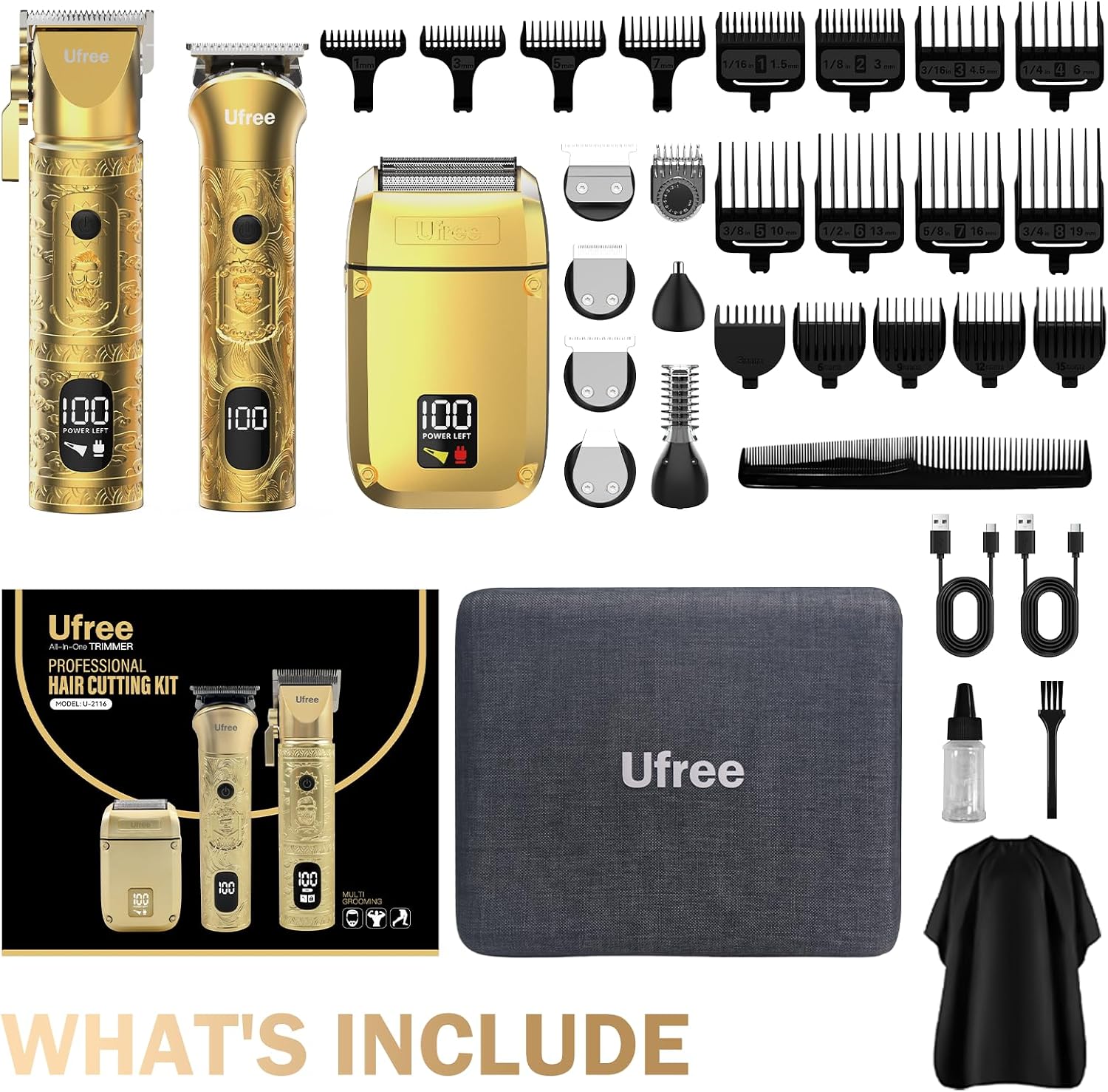 Ufree Kit de corte de cabello profesional 8 en 1, cortapelos para h...