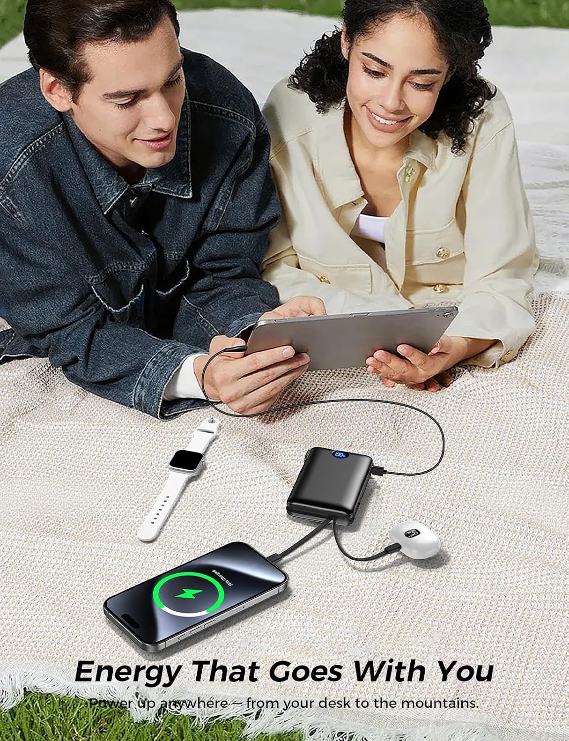 Cargador portátil de 50000 mAh con cables integrados y enchufe de p...
