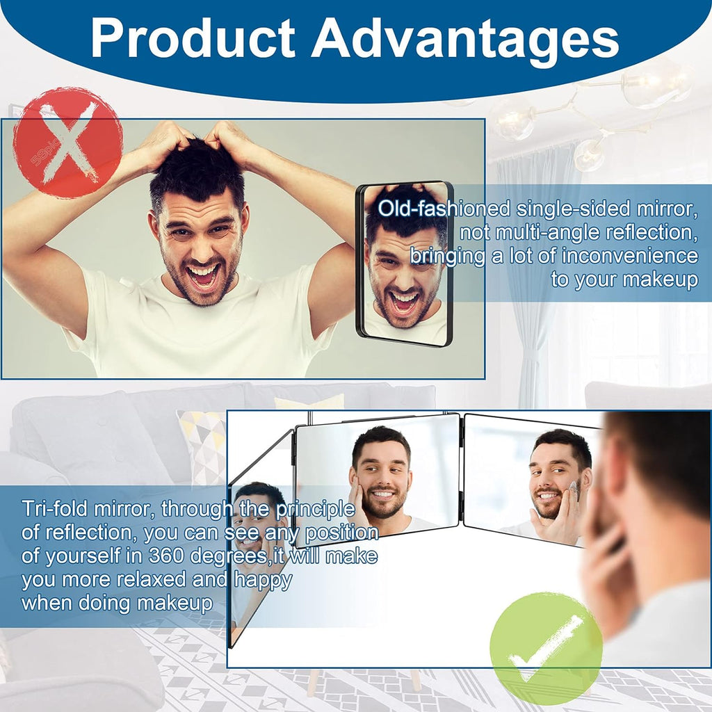 LMZNXCZ Espejo de 3 vías para corte de pelo automático, espejo de 3...