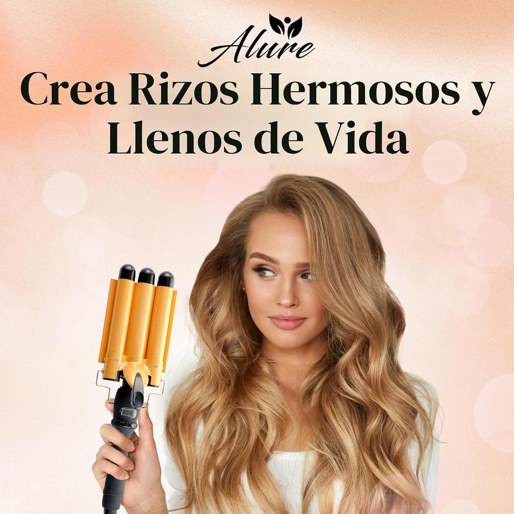 Alure Varita rizadora de tres barriles con pantalla LCD de temperat...