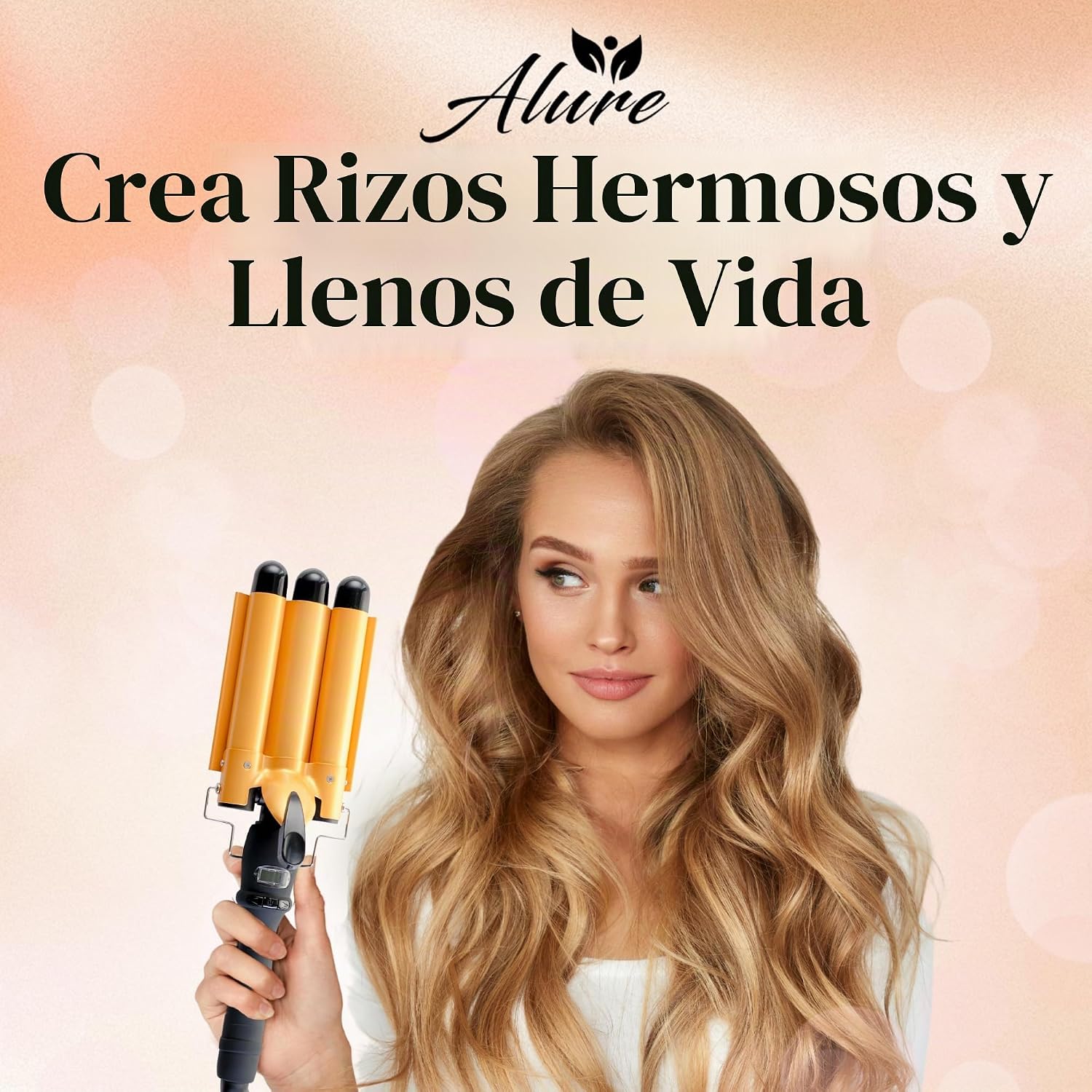 Alure Varita rizadora de tres barriles con pantalla LCD de temperat...