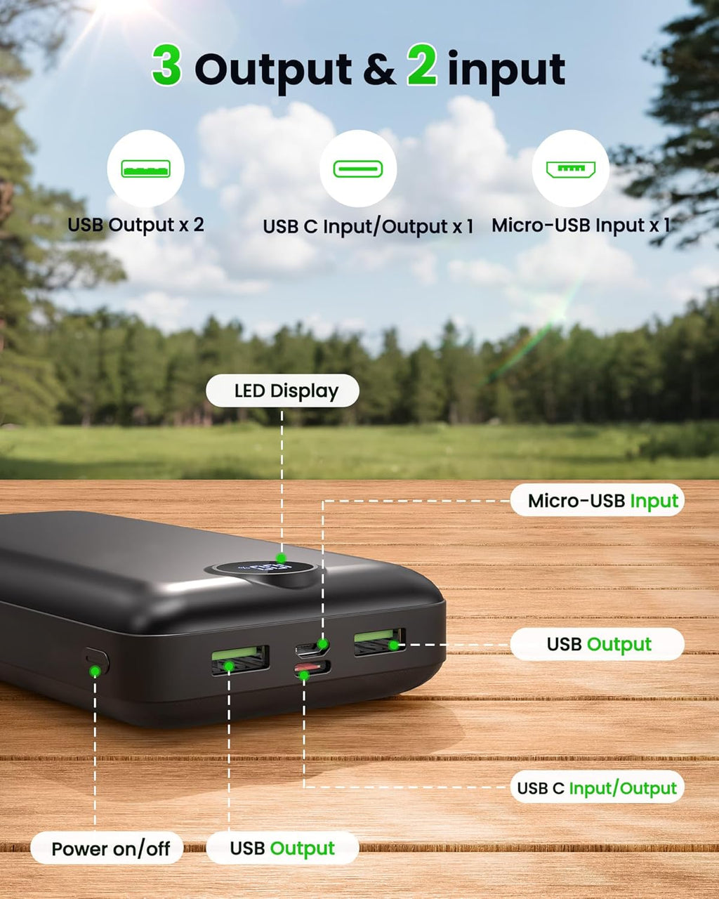 Cargador portátil Banco de energía 50000mAh 22.5W Carga rápida USB...