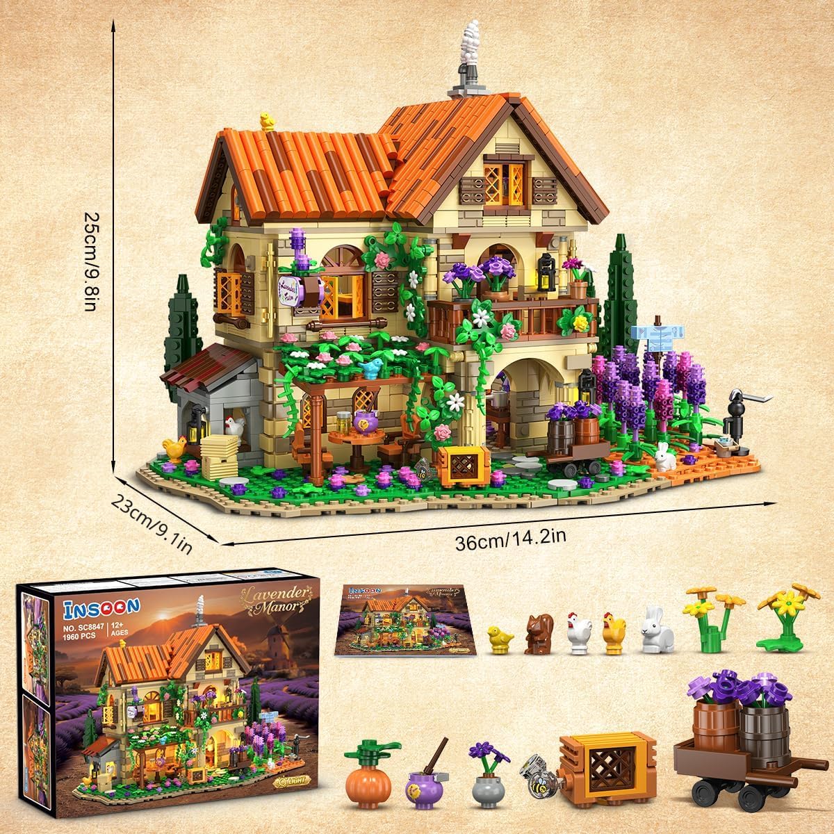 INSOON Lavender Manor House - Juego de construcción de casa con luc...