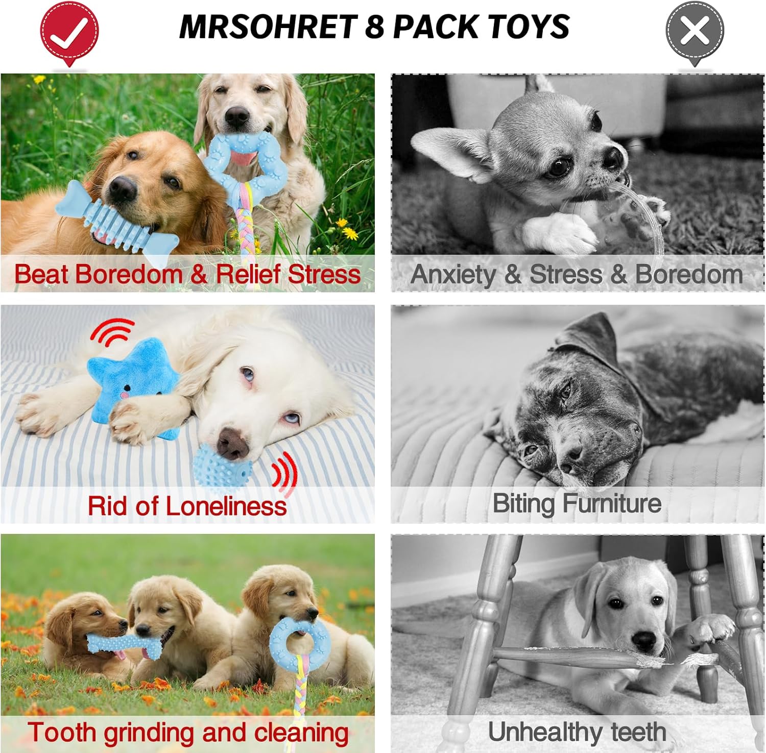 MRSOHRET Juguetes para cachorros, paquete de 8 juguetes masticables...