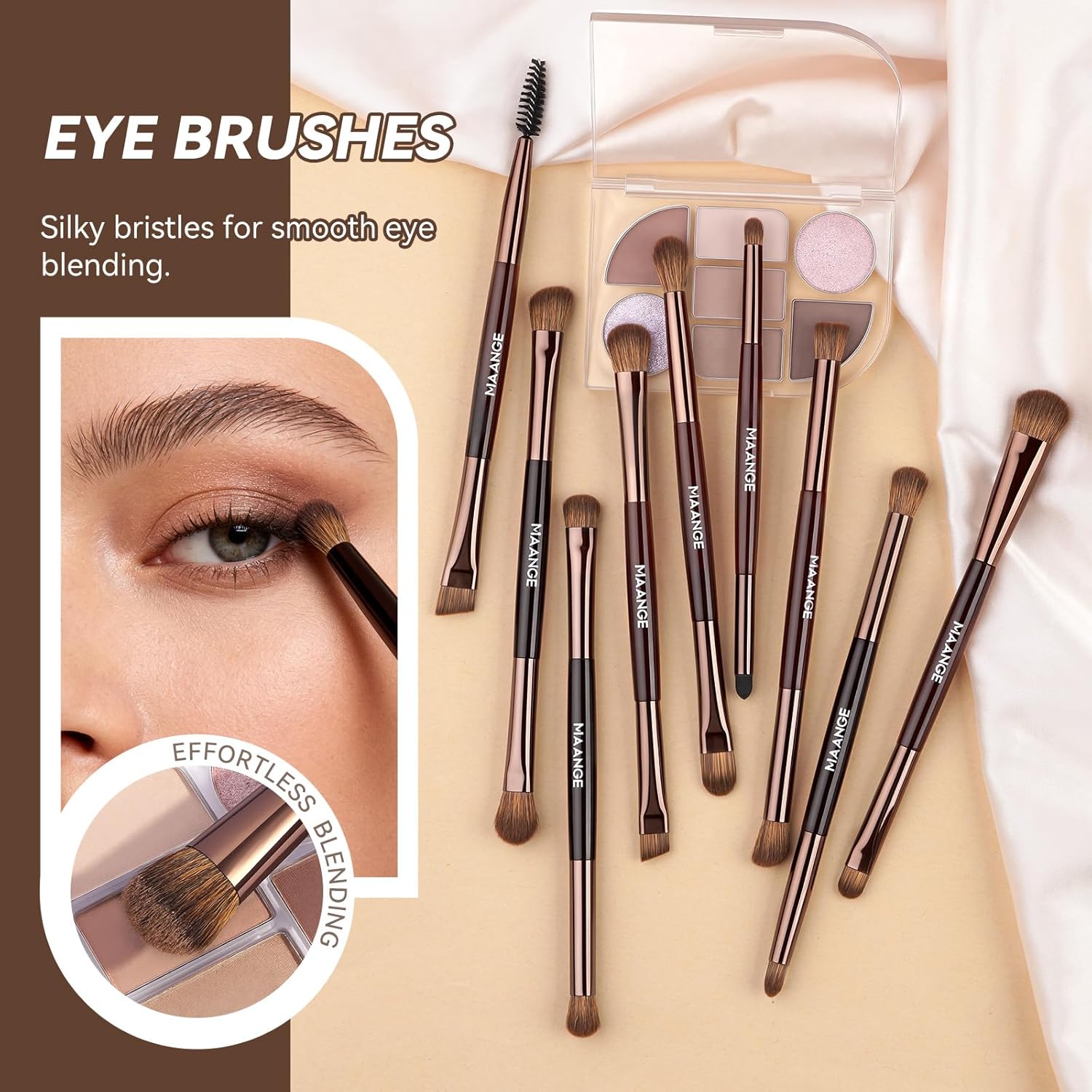 MAANGE Juego de 13 brochas de maquillaje de base con bolsa, brochas...