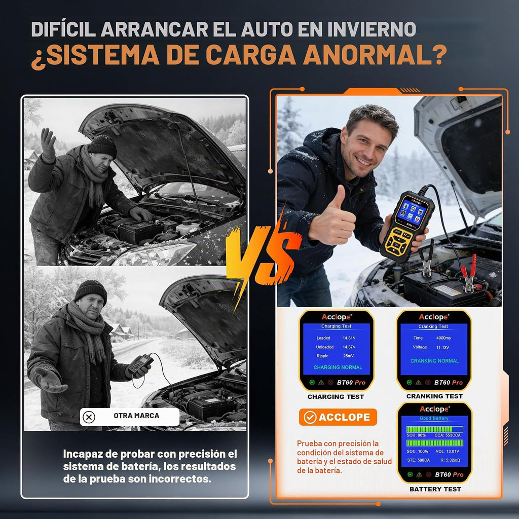 Acclope BT60 PRO - Probador de batería de coche 6V\/12V\/24V, 2\u20...