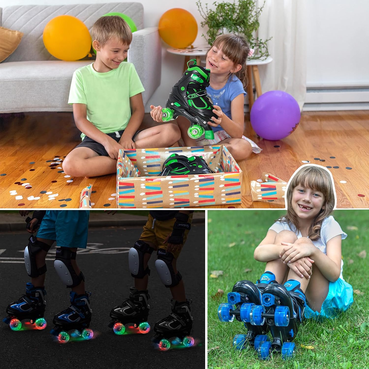 Nattork Patines de ruedas para niños y niñas, patines cuádruples aj...